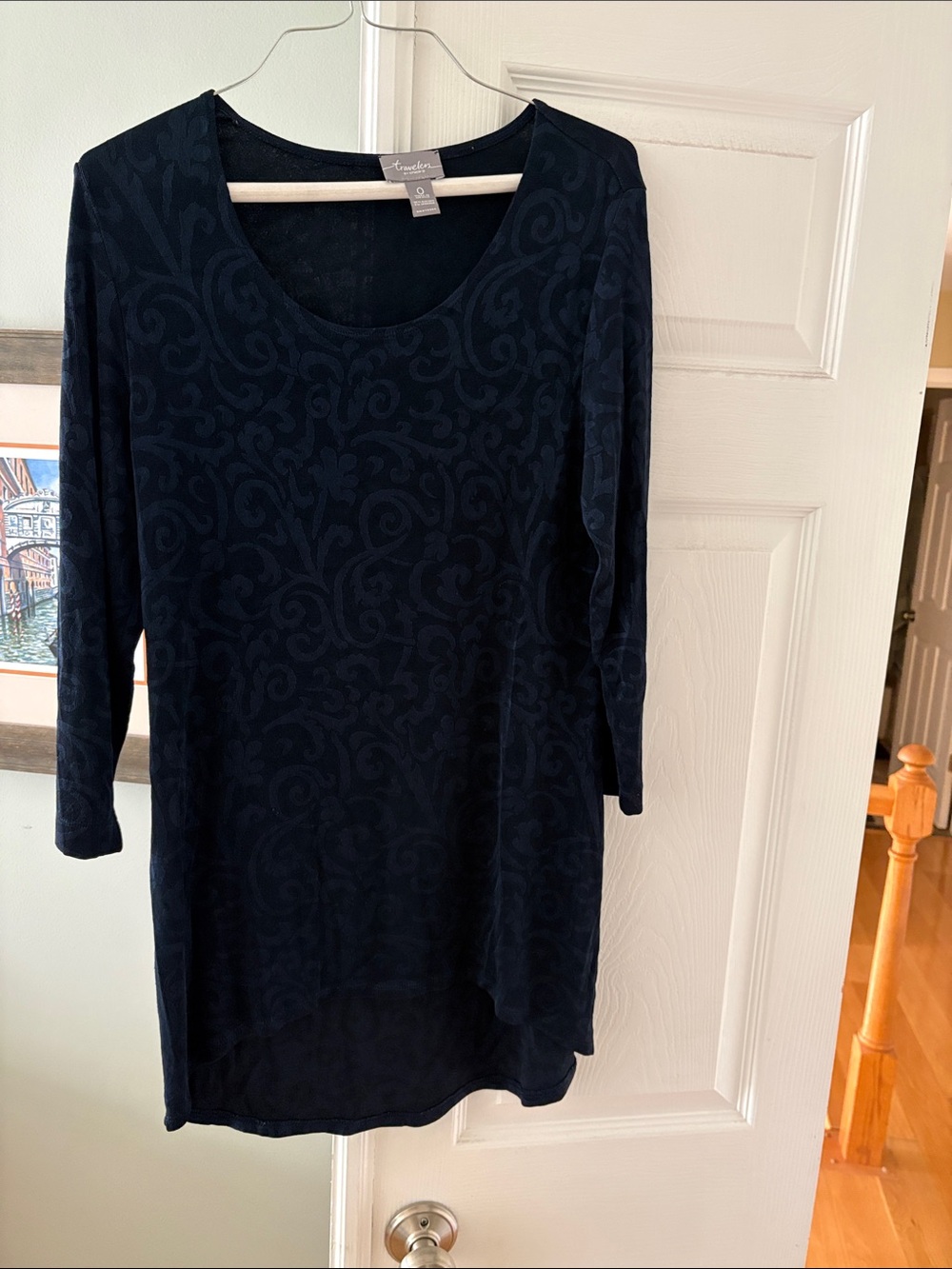 Tundra Navy Long Sleeve Scoop Neck Patterned Tunic Dress